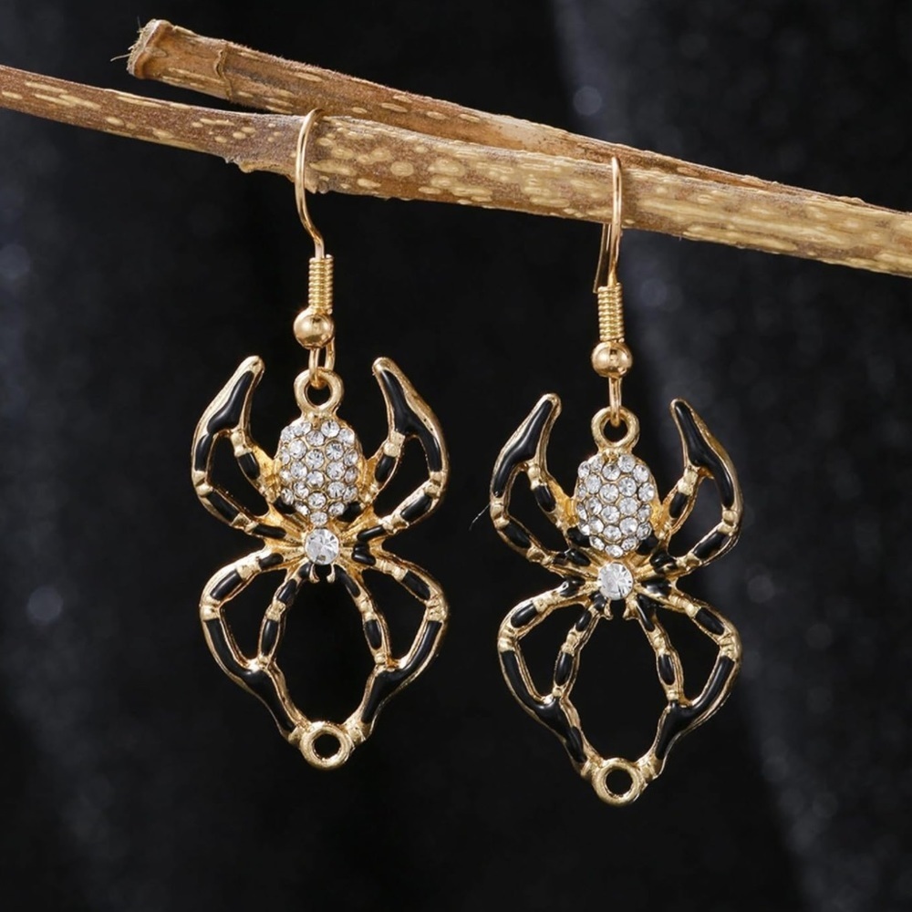 Black and Gold Spider Halloween Dangled Earrings 🕷️🎃
